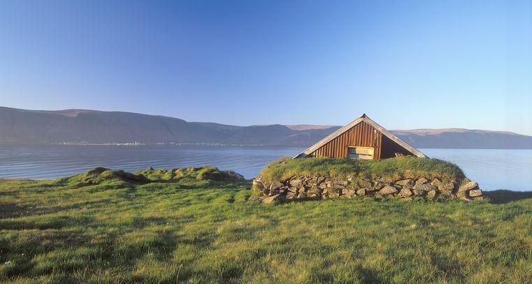 Westfjords landscape with building